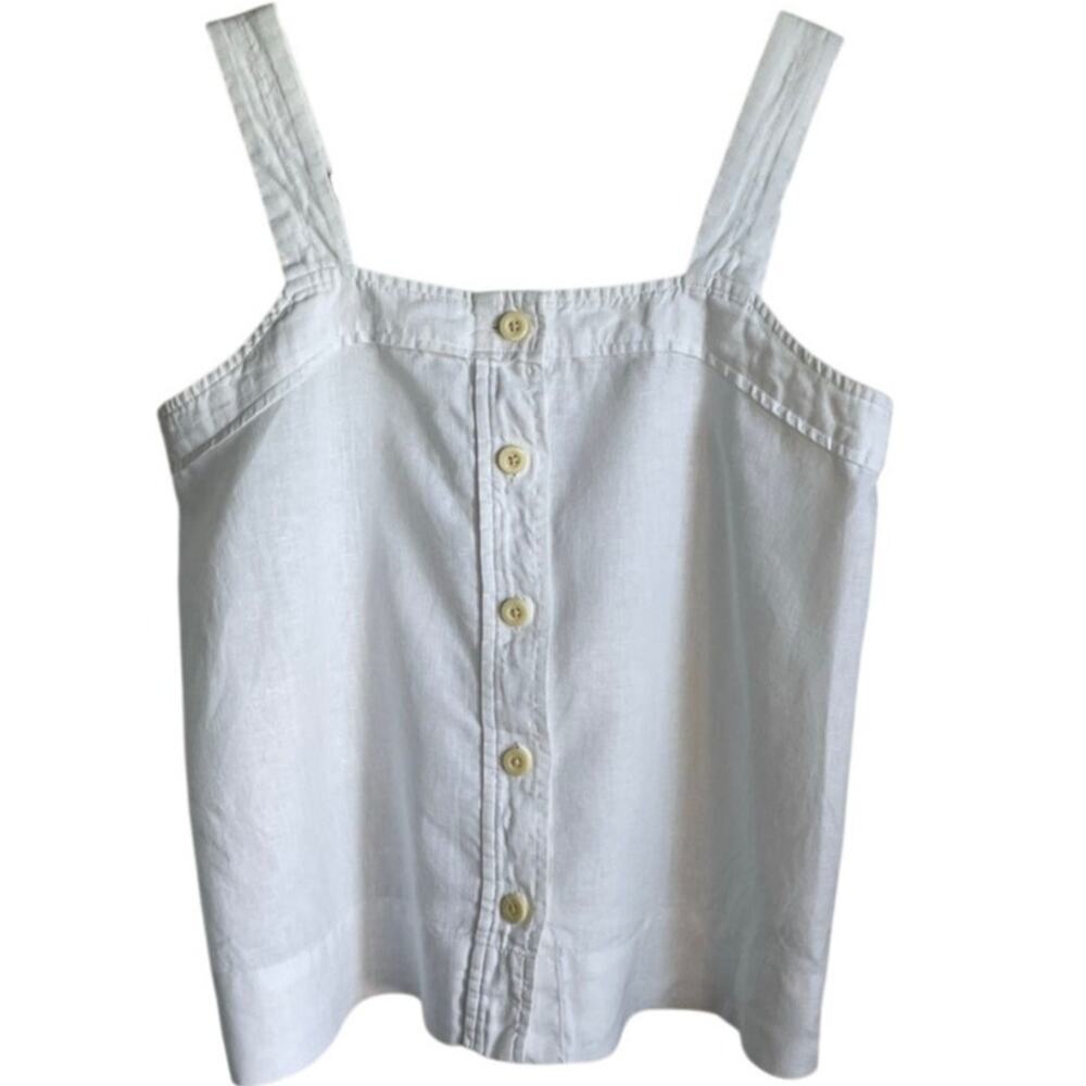 Everlane The Linen Picnic Tank Top White Sz 2 Button Front Square Neck Neutral